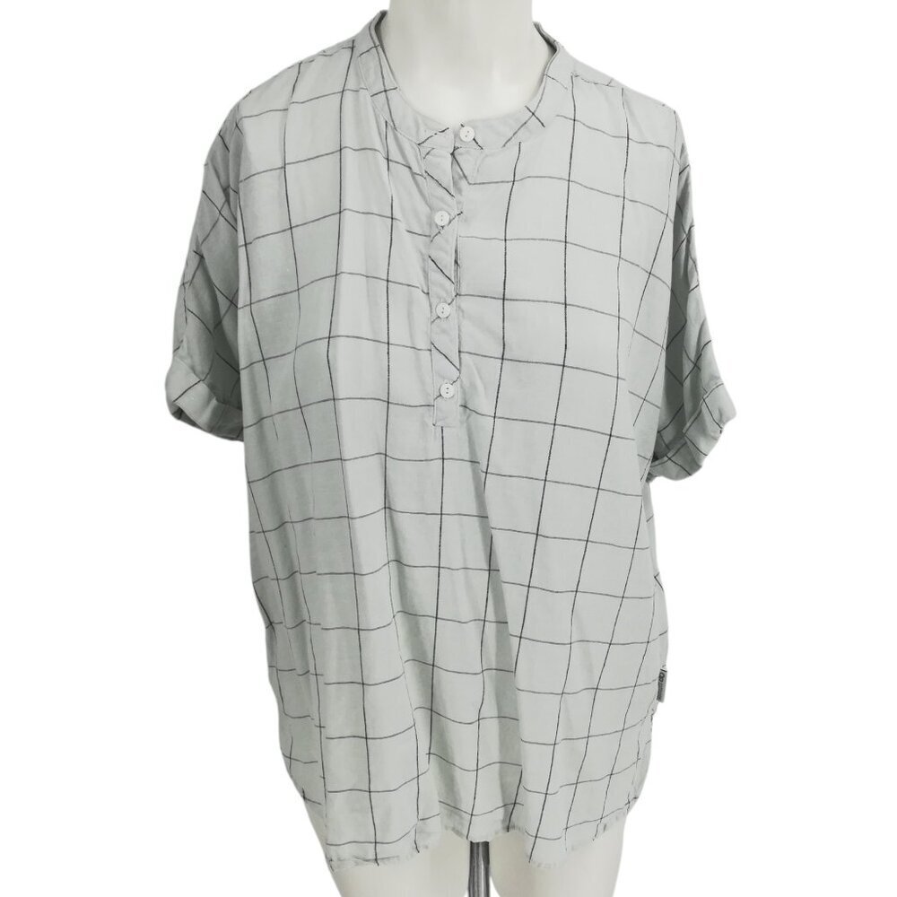 Outdoor Research Plaid Short Sleeve Popover Hemp Blend Shirt Size M Gray Cuff